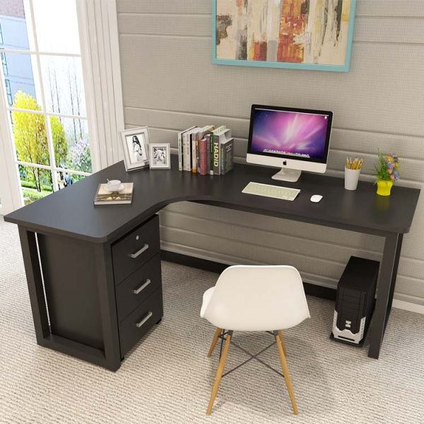 Mail Packing Modern Work Office Desk L Shape Black and White with Steel Furniture