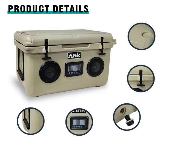 48QT Custom Branded 45L Premium Hard Music Cooler Box PE Thermal Insulated Portable Cooler For Outdoor Food  Factory Hard Rotomolded Cooler Box With Speaker