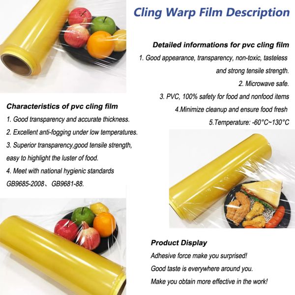 Custom Printed Food Grade Plastic PVC Cling Film Wrap Clear With Slider Cutter