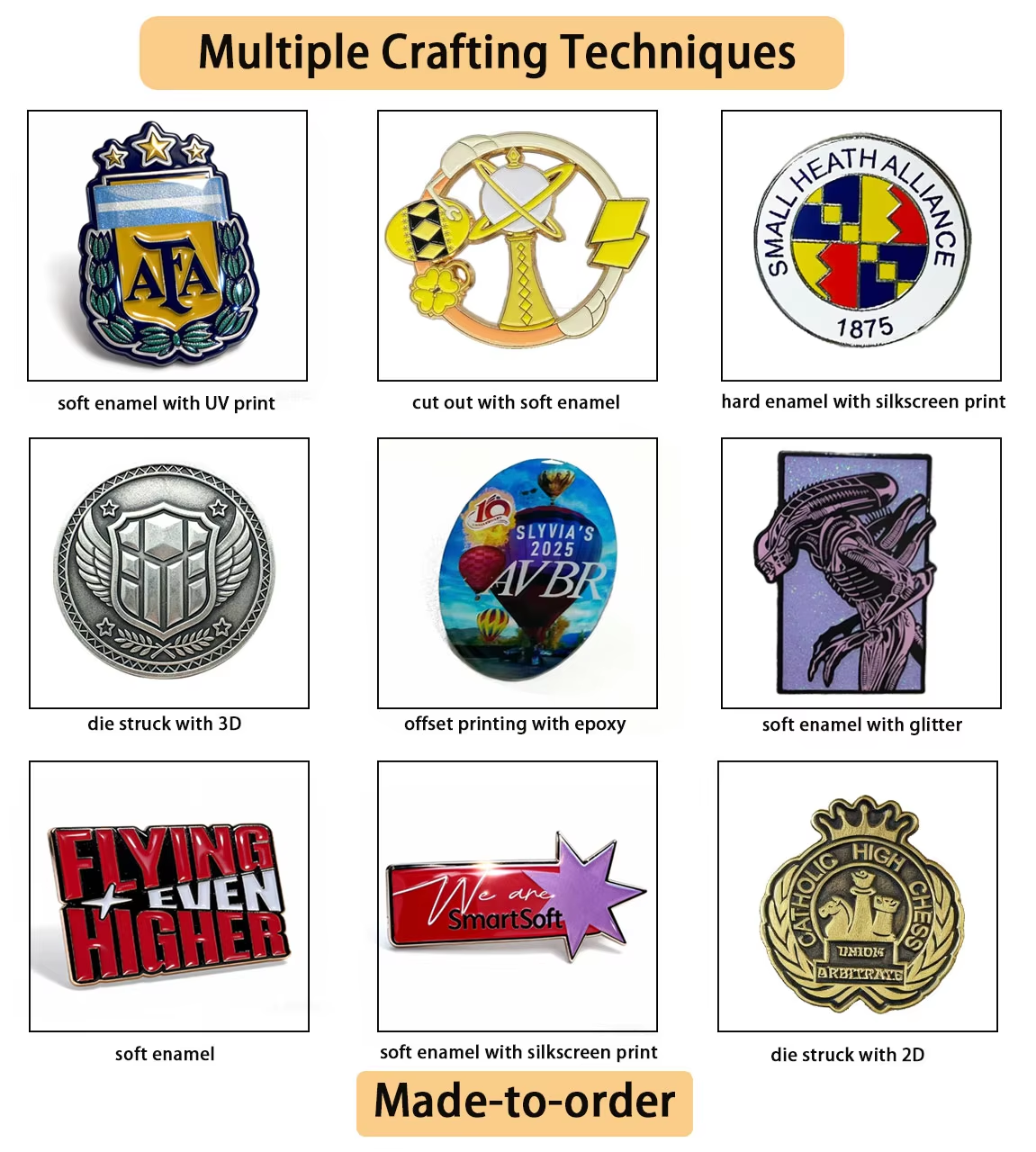 Custom Enamel Pin – Soft/Hard Finish with Glitter & UV Print – Cute Cartoon Anime Logo Badge