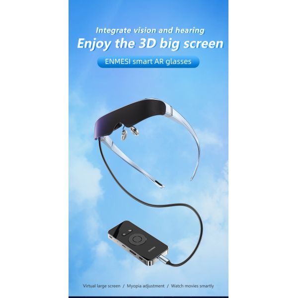 1080P OLED 43° FOV 1800 Nits AR Smart Glasses 0~-600° Dioptor HMD 3D Glasses With USB-C