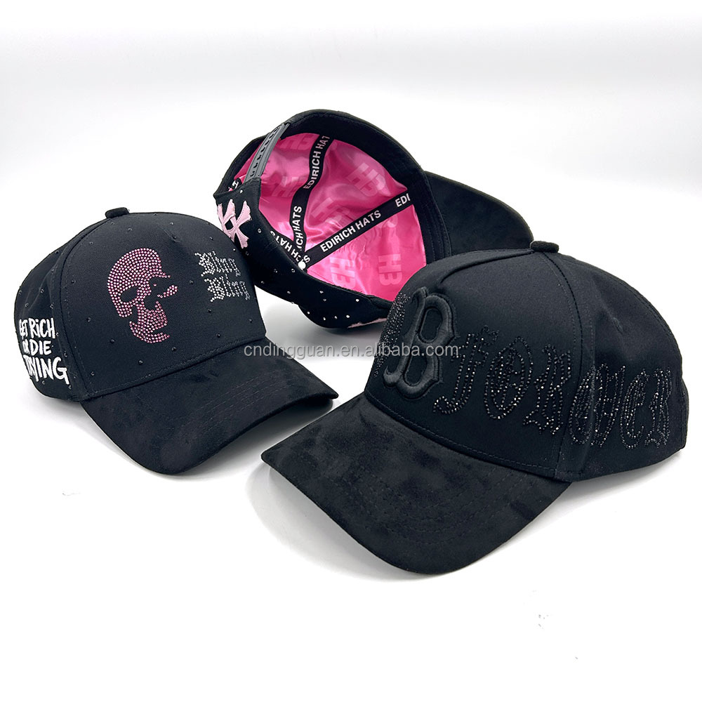 5 Panels Sports Baseball Caps Style Gorgeous Rhinestone Embellished Diamantes Negros Luxurious Suede