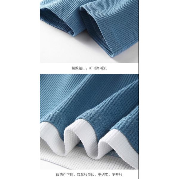 6xl 5xl 3xl Crewneck Sweatshirt Oversized Casual Style Men'S Waffle Knit Thermal Fleece T-Shirt