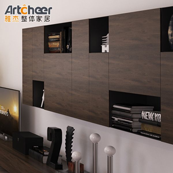 Modern Luxury Mahogany Veneer TV Cabinet with Adjustable Height and Wall Mounted Design
