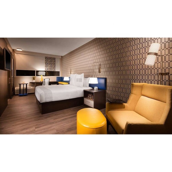 GLO Hotel Furniture Room Sets Queen Bed Standard Hotel Quality Lounge Sofa Fridge Cabinet Boutique Modern Usa Hotel Furniture