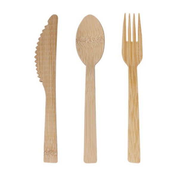 Compostable Disposable Cutlery Set Eco Friendly Bamboo Fork Spoon Knife for Everyday