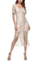 Luva curto do decote em V de Laides Lace Dress do fabricante do vestuário da quantidade pequena com bainha franjada