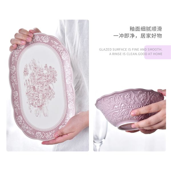 Ins Style Placas de cucharas de plato de porcelana Conjunto de vajilla de cerámica blanca para 10 usuarios