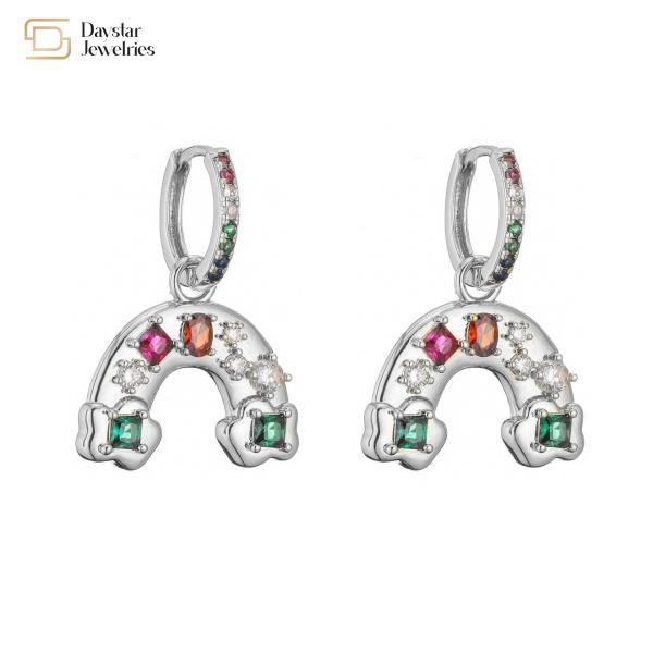 DIY Rainbow Diamond Necklace Earrings Jewelry Set Oval Crystal 18k Brass Gold Plated Jewellery