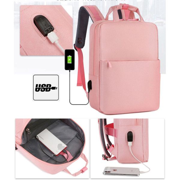 41cm Student Lap Top Ruck Sack Black Travel Backpack Rucksacks With USB Outdoor