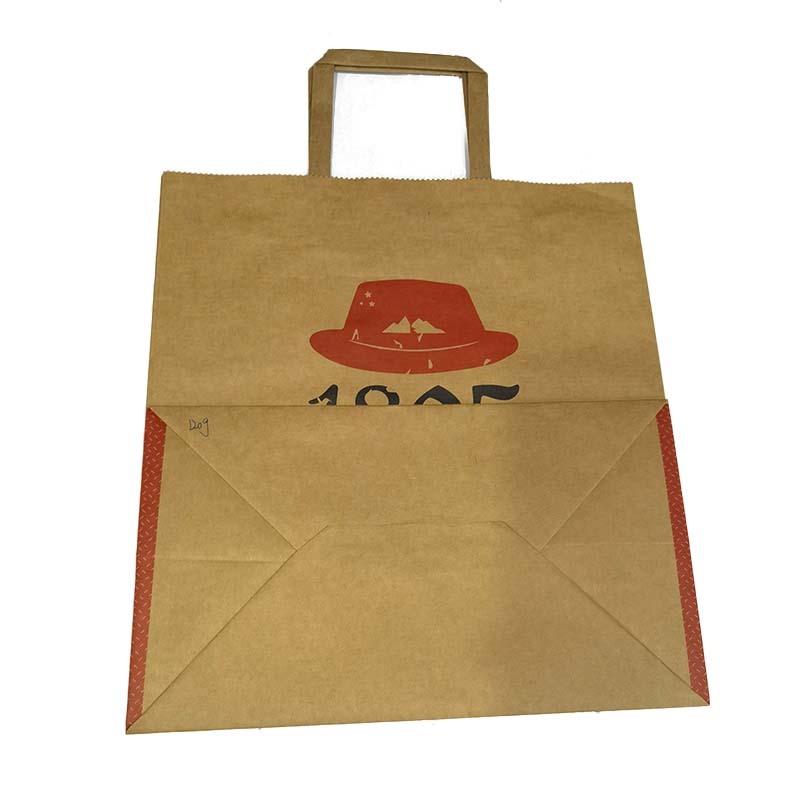 Thickened Custom Logo Flat Handle Kraft Paper Bags Eco Friendly For Retail Store Daily Shopping Packaging