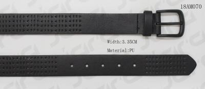 Classic Mens Black Belt With Punching Patterns & Matt Black Painting Buckle