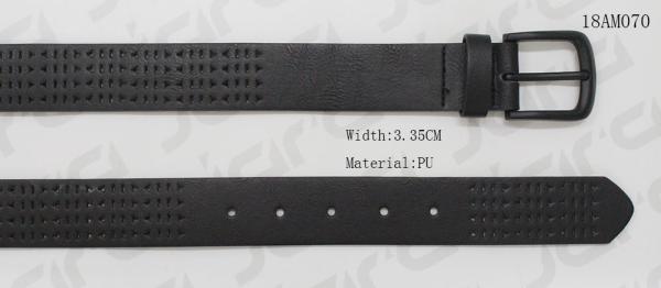 Classic Mens Black Belt With Punching Patterns & Matt Black Painting Buckle