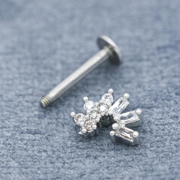 Clear Zircon Gems Labret Piercings Jewelry 16G 8mm Labret Stud Earring