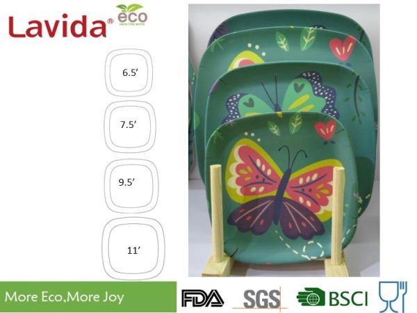 Fashinable home basic Bamboo Fibre Square Sandwich Plate Plant Fibre Square Serving dish 5.5 inch 14cm