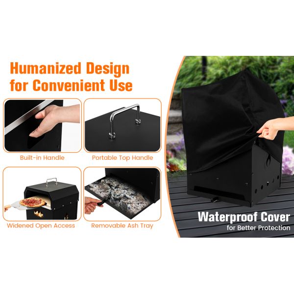 Cuisinier à pizzas en acier 4 en 1 avec deux couches de charbon de bois de chauffage et de pierre de pizza