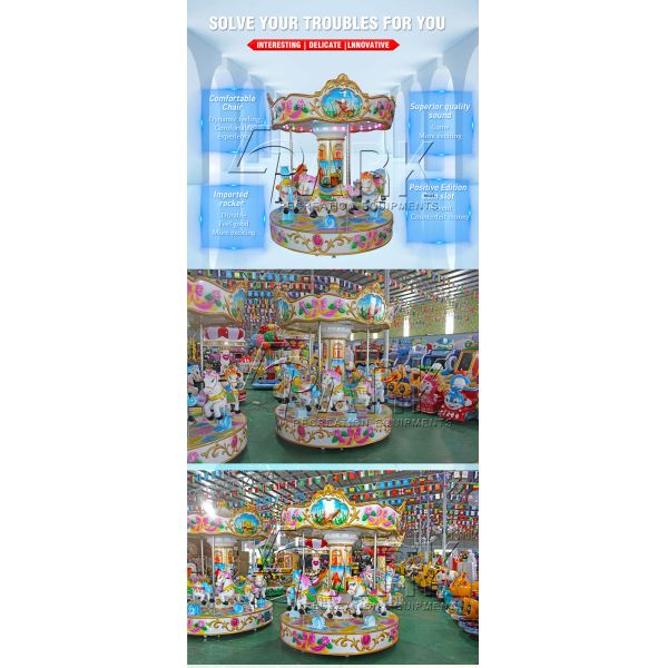 Coin operated electric multiplayer kiddie ride EPARK fiberglass funfair amusement carousel