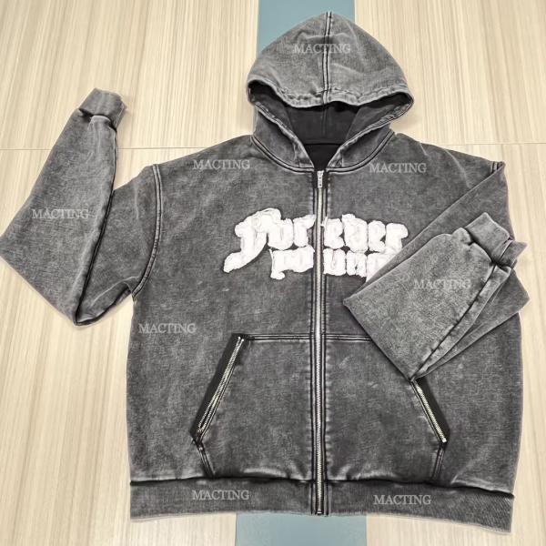 500 Gsm de algodão espesso zipper bolsos bordados bordados Hoodie Homens alinhados Hoodies personalizado