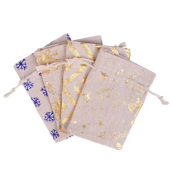 Christmas Burlap Jute Drawstring Bag Backpack Candy Pouch Bags OEM