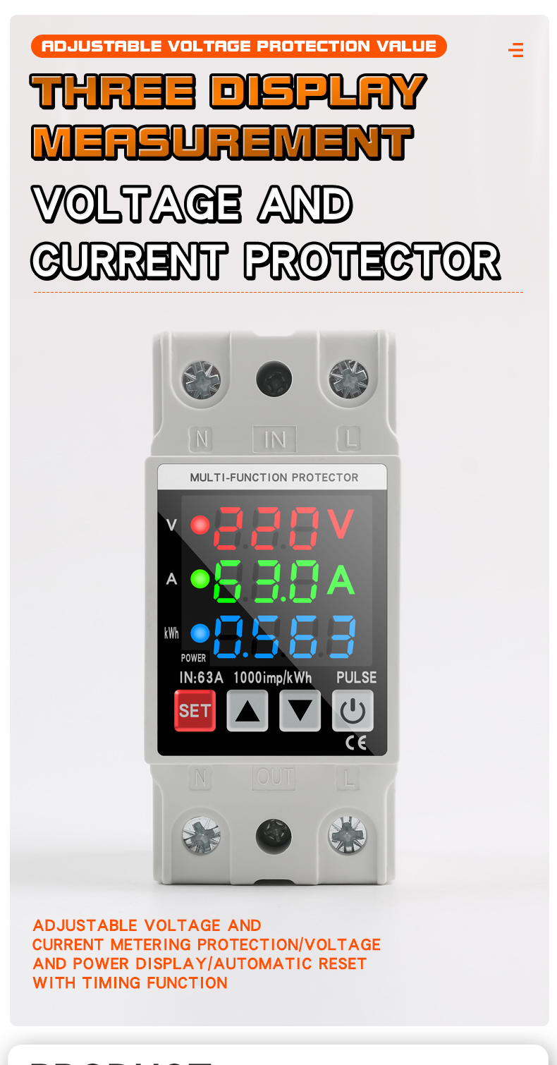 DIN Rail Mount Three Phase Voltage Meter AC 80-500V Mini Modular Ammeter 0-100A LED Digital Display Indicator Frequency Meter PC