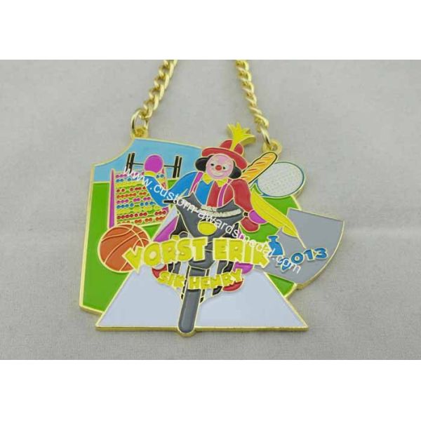 3.5mm Color Clown Logo Personalized Carnival Medal For Kids With Gold Chain