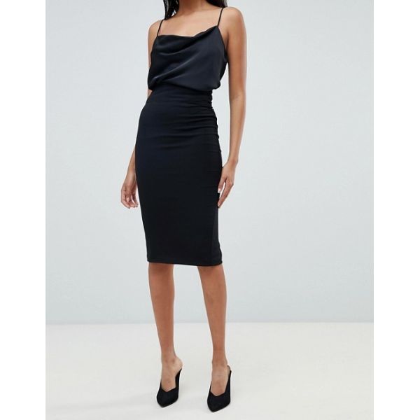 custom make plain black classic zip back midi skirt for girls