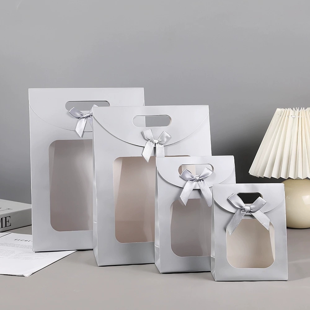 Paper Gift Bags with Window and Die Cut Handle for Retail Packaging