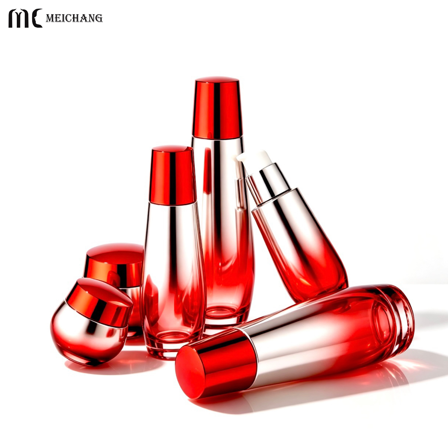 Chinese Style Embossed Glass Skincare Packaging Set with Gradient Finish , Custom Serum Bottle , Lotion Bottle & Cream Jar(MC-315)
