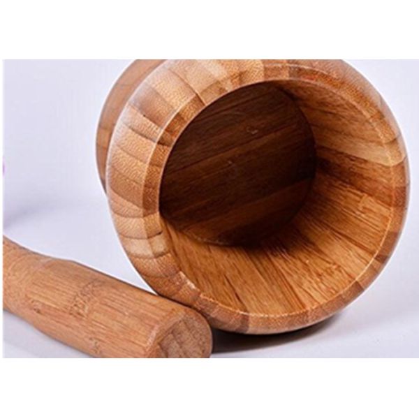 Household Bamboo Mortar And Pestle Garlic Pepper Spice Pounder 5.9 X 5.4 X 0.9 Inches