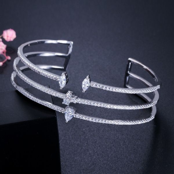 Round Bracelets & Bangles For Women Wedding Gift Gold Silver Plated CZ Rhinestone Bangles Jewelry Bracelets