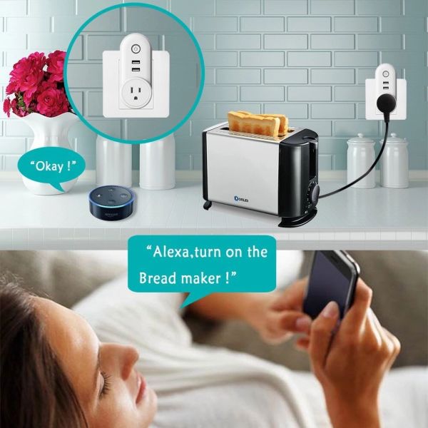 Smart WiFi Power Plug Outlet Socket with 2PCS USB Port App Control Timer Function Compatible with Amazon Alexa Google