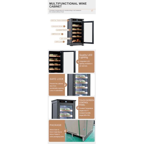 Écran tactile numérique en bois naturel Cigarette électrique Humidor Refroidisseur d'armoire