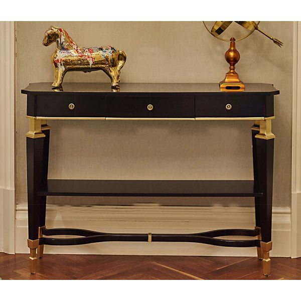 High end 5-star luxury competitive dark finish Wooden writing desk with antique gold accent for hotel bedroom furniture
