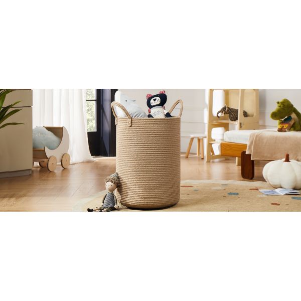 80L Extra Large Jute Woven Hamper Laundry Basket Wicker Rope Clothes Hamper For Baby Nursery Kids Tall Rattan Blanket Basket In Living Room Bedroom