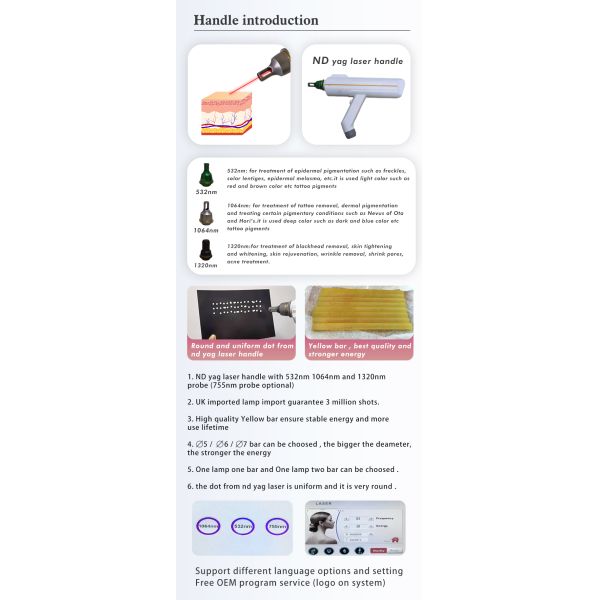 Пикосекундный лазер 1064nm 532nm 1320nm Q Switch ND YAG Лазерное оборудование для удаления татуировок
