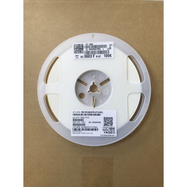 RC0603FR-07100KL 100kΩ Precision Resistor 0603 Case 1% Tolerance 100ppm/°C TCR 0.1W Rating Thin Film Technology Halogen-Free RoHS Compliant for Instrumentation & Control Systems