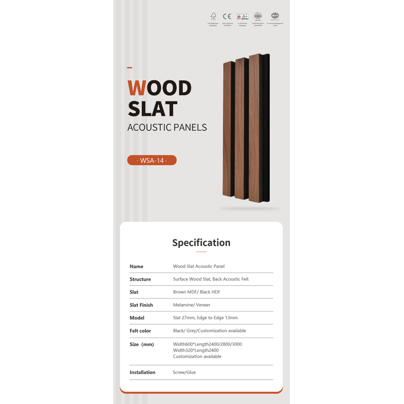 Melamine Cover Acoustic Wood Slat Panels 2400mm , Slatted Acoustic Wall Panels OEM