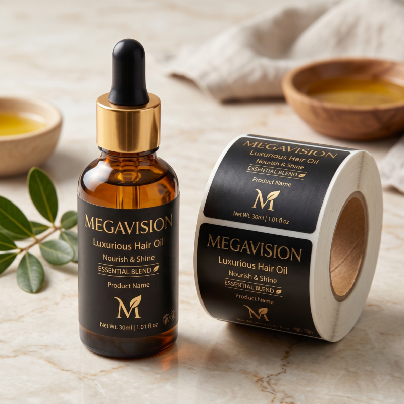 Custom Logo Black Gold Durable Waterproof Vinyl Adhesive Hair Oil Sticker Label for Cosmetic Products Shampoo Label