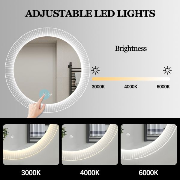 Luxury Striped Acrylic Round LED Framed Mirror High Brightness Decorative Wall Mirror