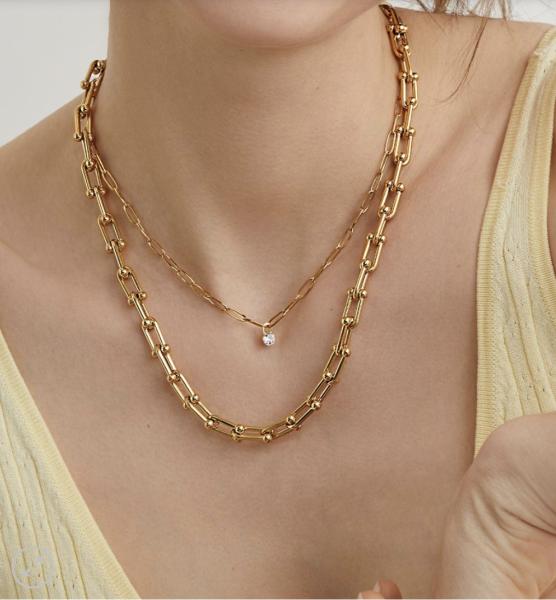 torque simple horseshoe buckle cross necklace 18K Gold Stainless Steel Necklace