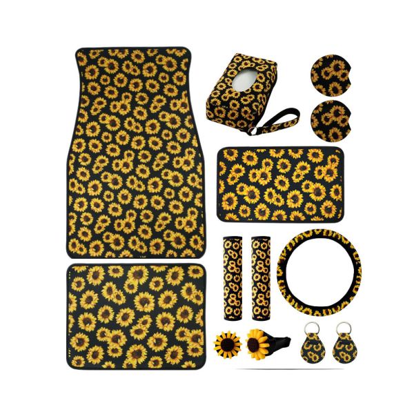 Car Accessories, Sunflower Neoprene Car Accessories Seat Cover And Foot Mat Set