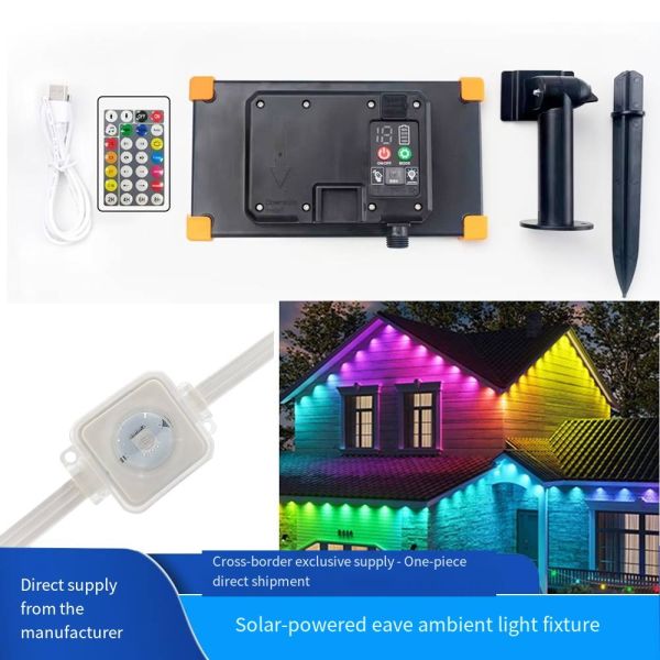 Intelligent color light wiring free solar eave light 10 meters 20 lamp set with built-in lithium battery