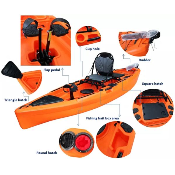 single sit on top fishing kayak pedal drive LLDPE 3m pedal kayak with aluminum seat