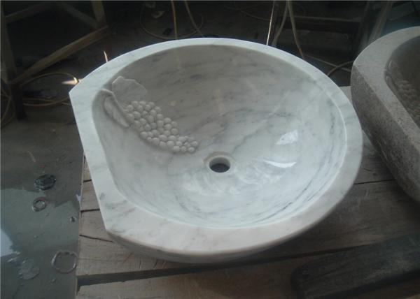 Luxury Natural Stone Sink Carrara White Marble Material With Carved Grape
