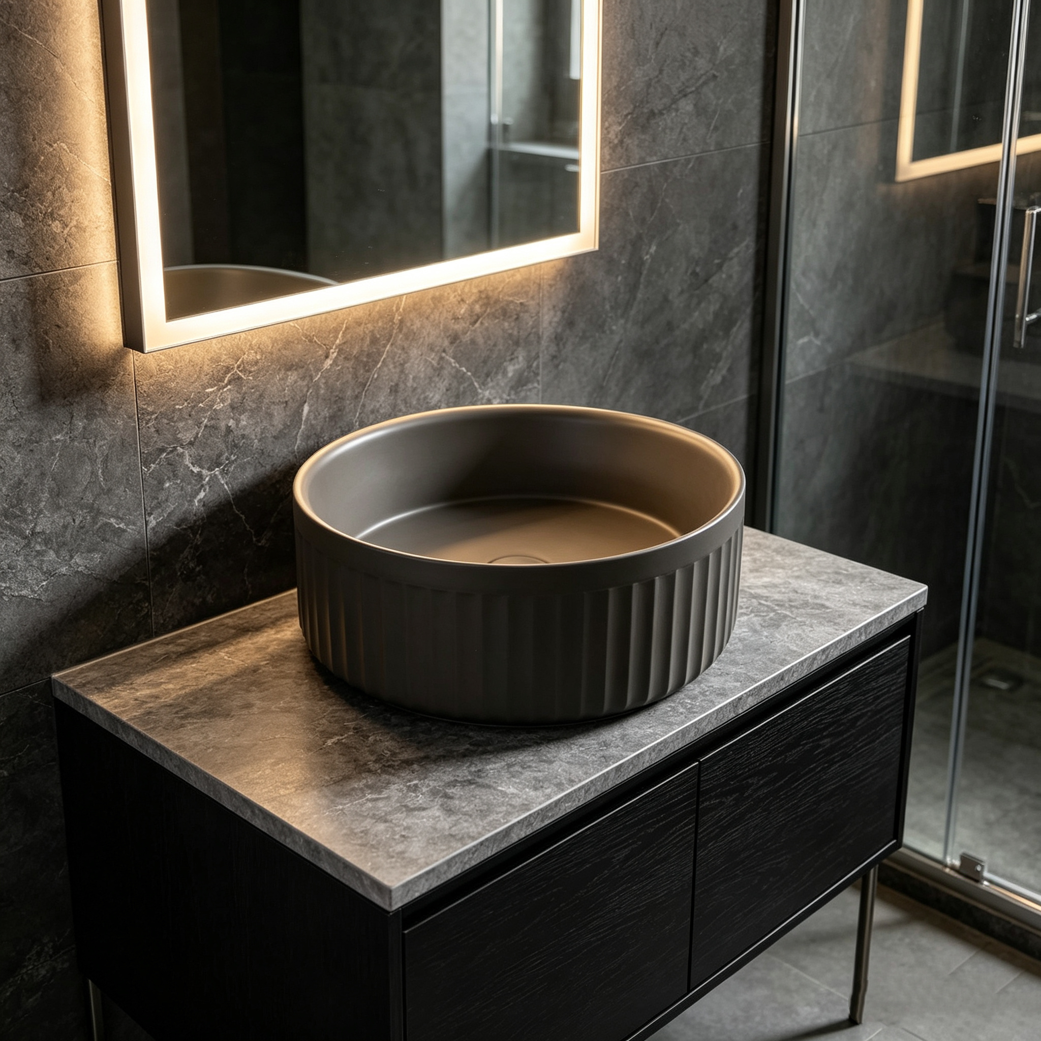 Apartment Round Solid Surface Basin Vessel Sink Countertop Non Porous