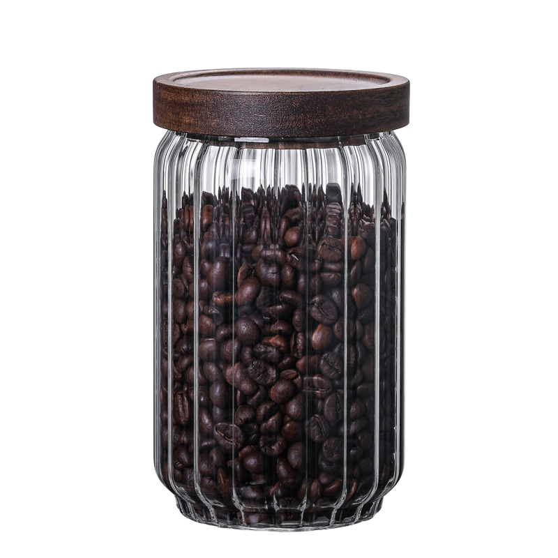 Ripples Cylinder Borosilicate Glass Jar With Acacia Wood Lid For Tea Leaves Party Use