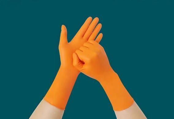 Household Orange Nitrile Disposable Gloves 7g Gram 30CM Industrial Cleaning