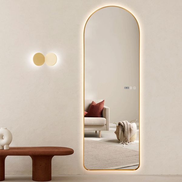 LED Lighted Salon Mirror Full Length Metal Frame Bathroom Mirror Wall Mounted