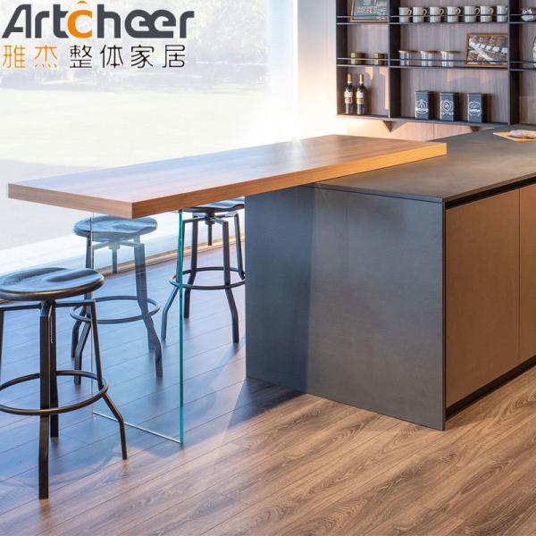 Armários de cozinha de estilo moderno Island u E0 Grau Veneer de madeira e painéis de porta laqueados de alto brilho