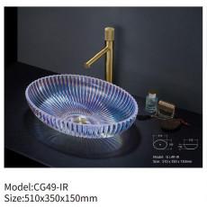Bathroom Hand Wash Glass Basin Sink Oval Shape Hotel Clear Colorful Vessel Crystal